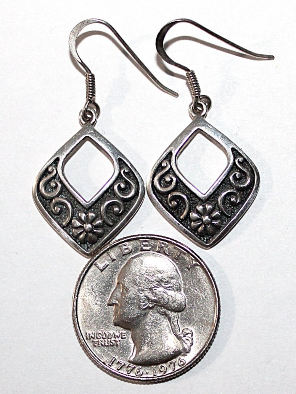 Sterling Silver Floral Earrings - Picture 3 of 5